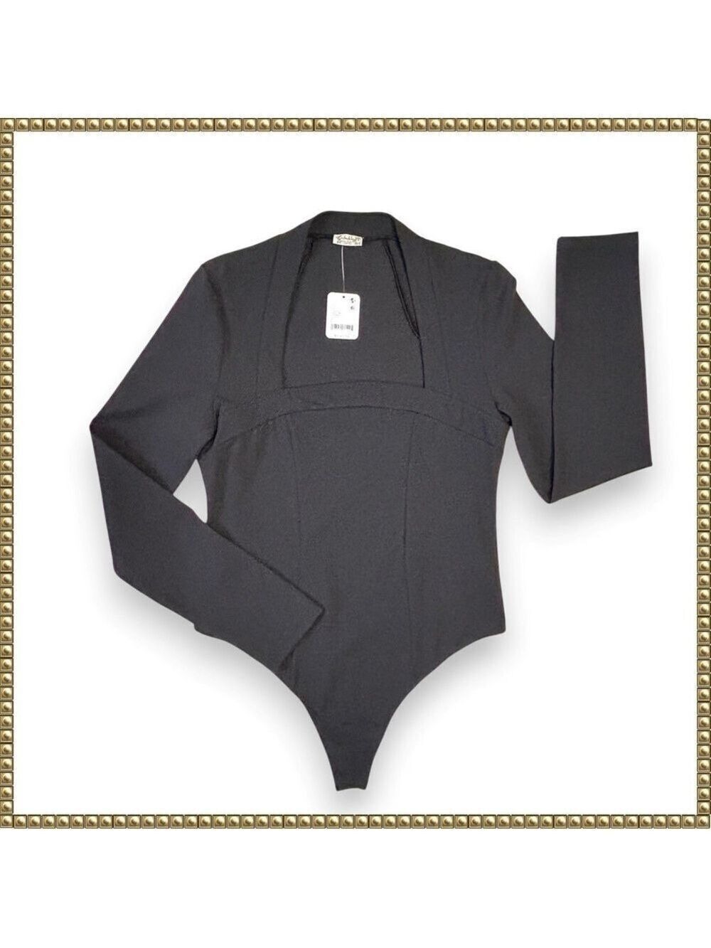 Free People Black Bodysuit Long Sleeve Square Neck Large NWT